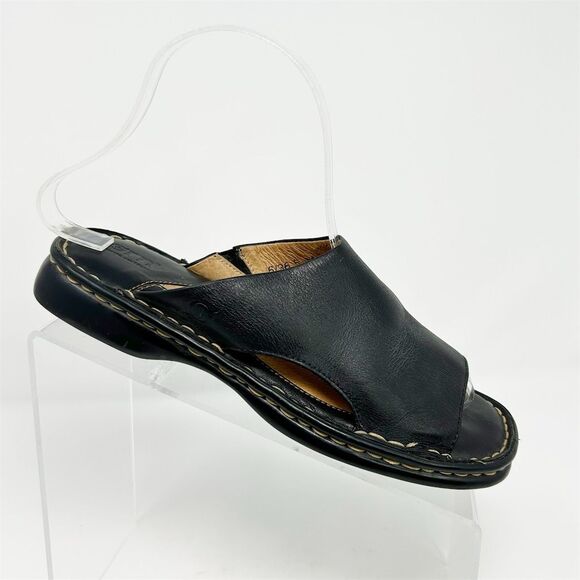 Born Shoes - Born Women's Black Leather Wedge Slide Sandals Size 6 Open Toe Comfort Casual